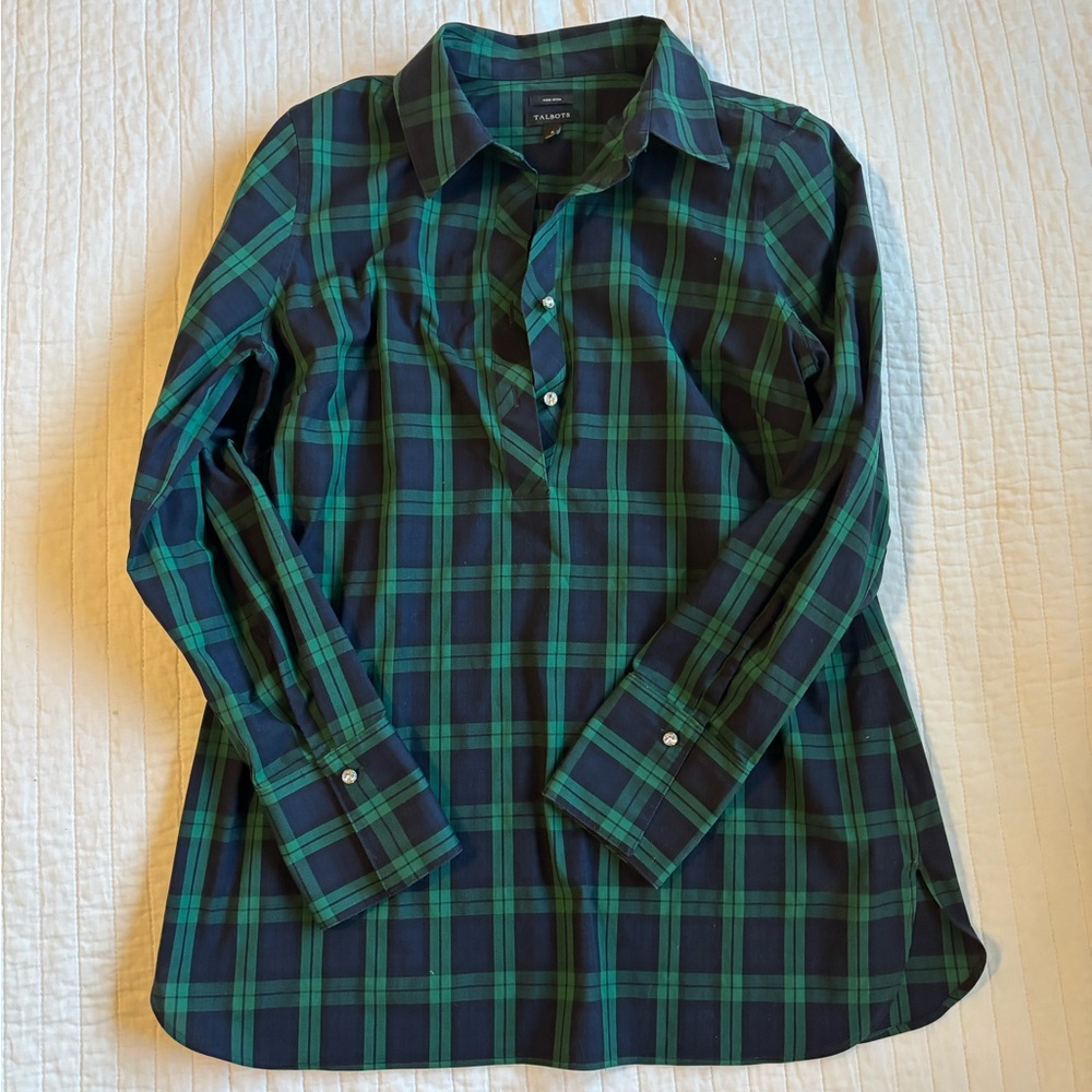 Talbots Green and Navy Plaid Shirt